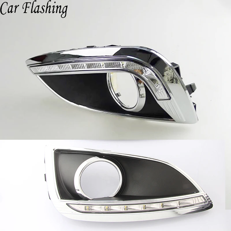

;Car Flashing 2Pcs DRL For Hyundai IX35 2010 2011 2012 2013 LED DRL Daytime Running Lights Daylight Fog light cover 2 Model