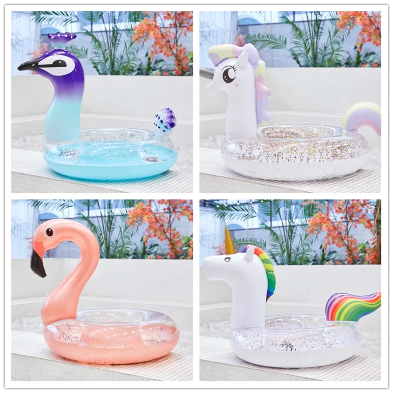 

Sequin Unicorn Flamingo Toucan Shape Inflatable Transparent PVC Swimming Ring Pool Float Giant Air Mattress Water Fun Toy Adult