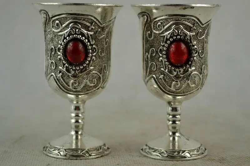 Серебро ручной работы MIAO резьба узор и инкрустация Красный шарик вина чашки изделия ручной работы из металла