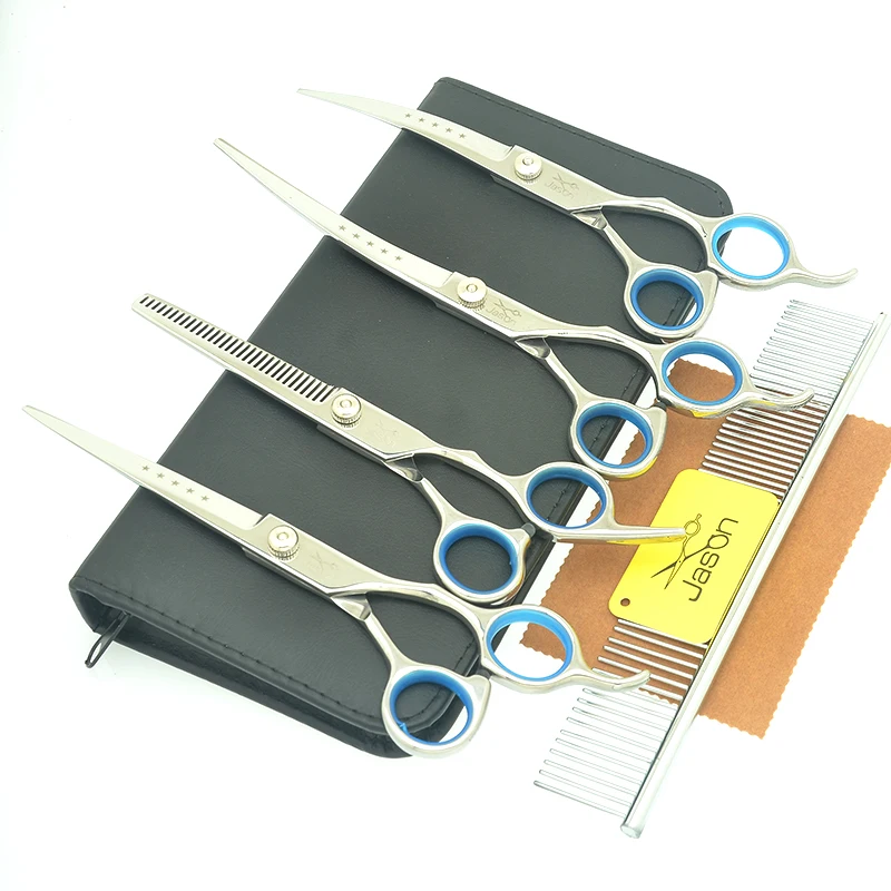 

7.0" Pet Trimming Scissors Steel 440C Dog Grooming Shear Set Straight Curved Cutting Tesoura 6.5" Puppy Thinning Clipper LZS0765