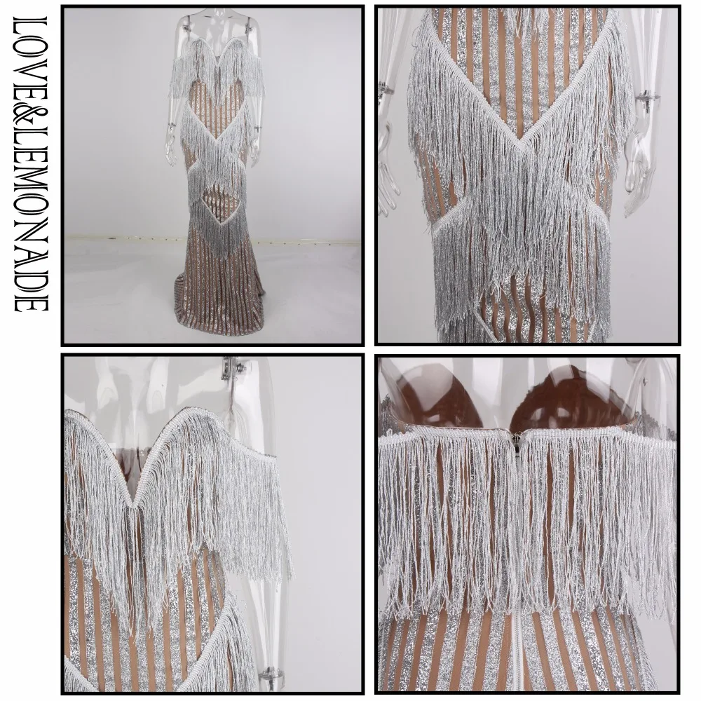LOVE&LEMONADE  tassel Deep V-Neck Stripes long