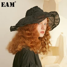[EAM] Новинка весна лето Круглый купол Нерегулярные Цветы сторона Короткие плиссированные шляпы для рыбалки женская мода волна все-матч JX185