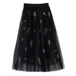 MIARHB Новые горячие женские Модные Высокая Талия плиссированная юбка Искра леди Тюлевая юбка Бесплатная доставка N4