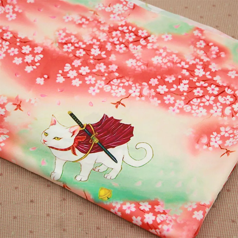 

RUBIHOME 1 Piece (50X140cm)Cat Design Japanese Style Silk Fabric For DIY Scarf Soft Cloth