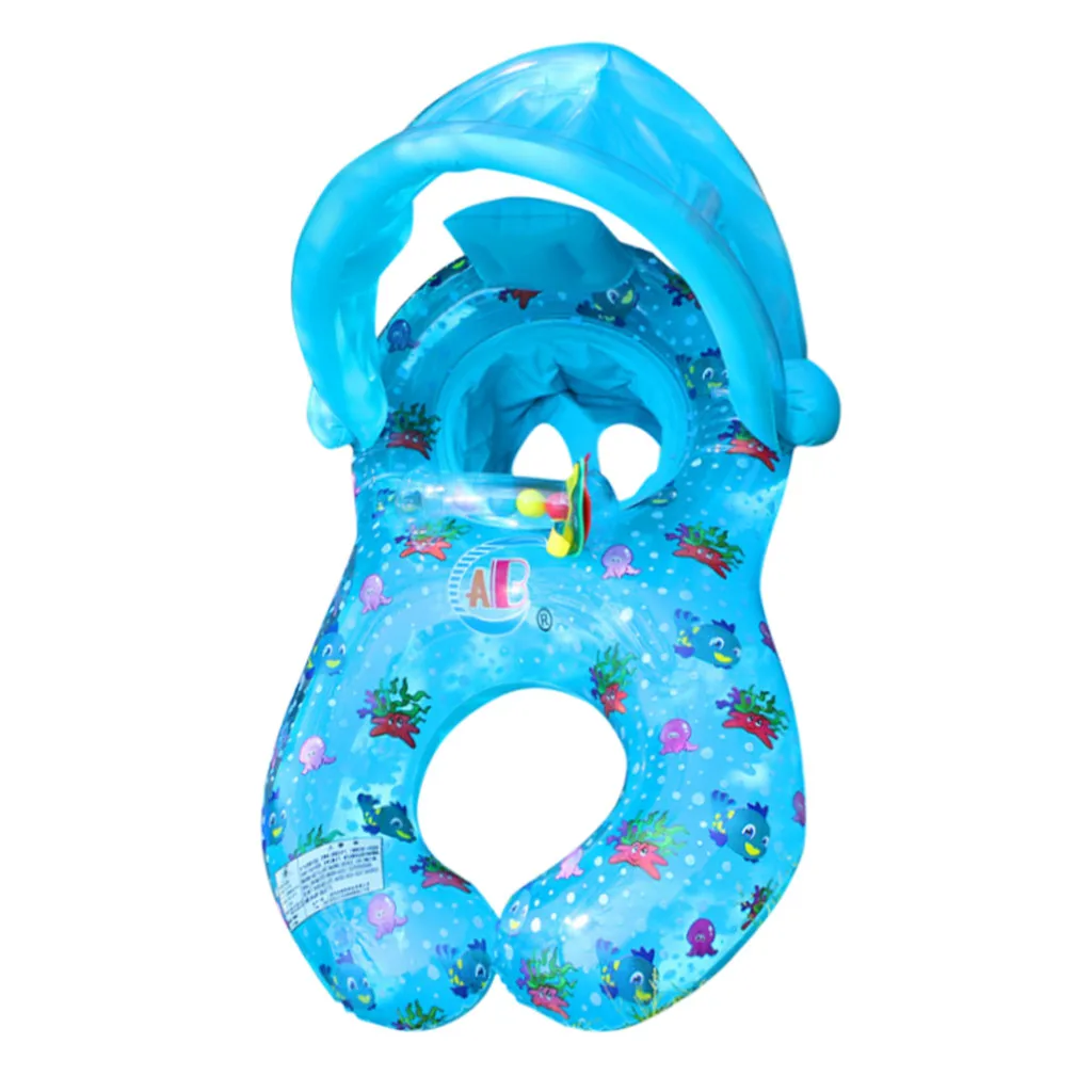 

Mother And Baby Inflatable Swimming Ring Float Removable Safety Sunshade Canopy