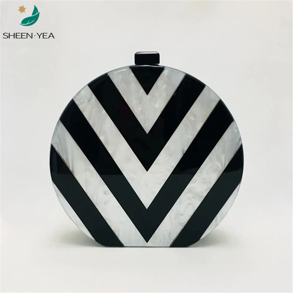 New Envelope Bag Women Acrylic Evening bag Circular Pattern Shoulder Bags Cross body Purses mini Handbag Lady striped party prom