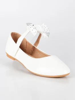 

Patent leather Ballet Shoes with bow and strap-White