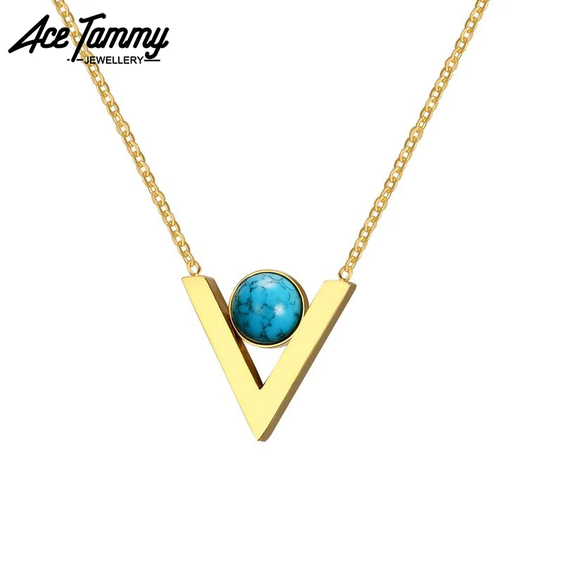 

Geometric Stainless Steel Necklace for Women V Shaped Pendant Link Chain Gold Color Letter Necklace Girl Gift