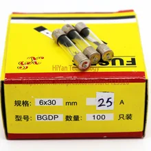 100 шт./лот) 6*30 мм 25A предохранители Быстрый керамический предохранитель стеклянная трубка предохранитель 6x30 мм 250 В 25A F25AL250V