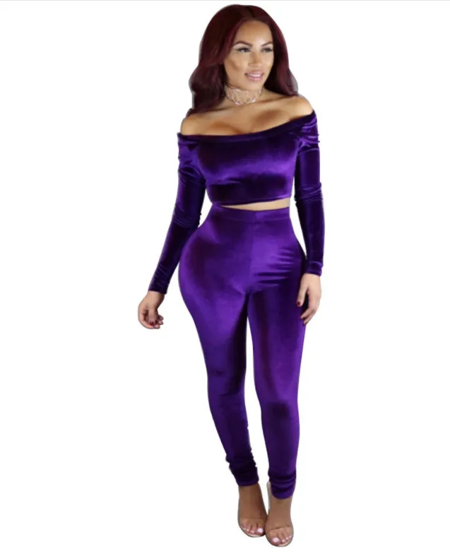 women velvet two pieces set suits 10_