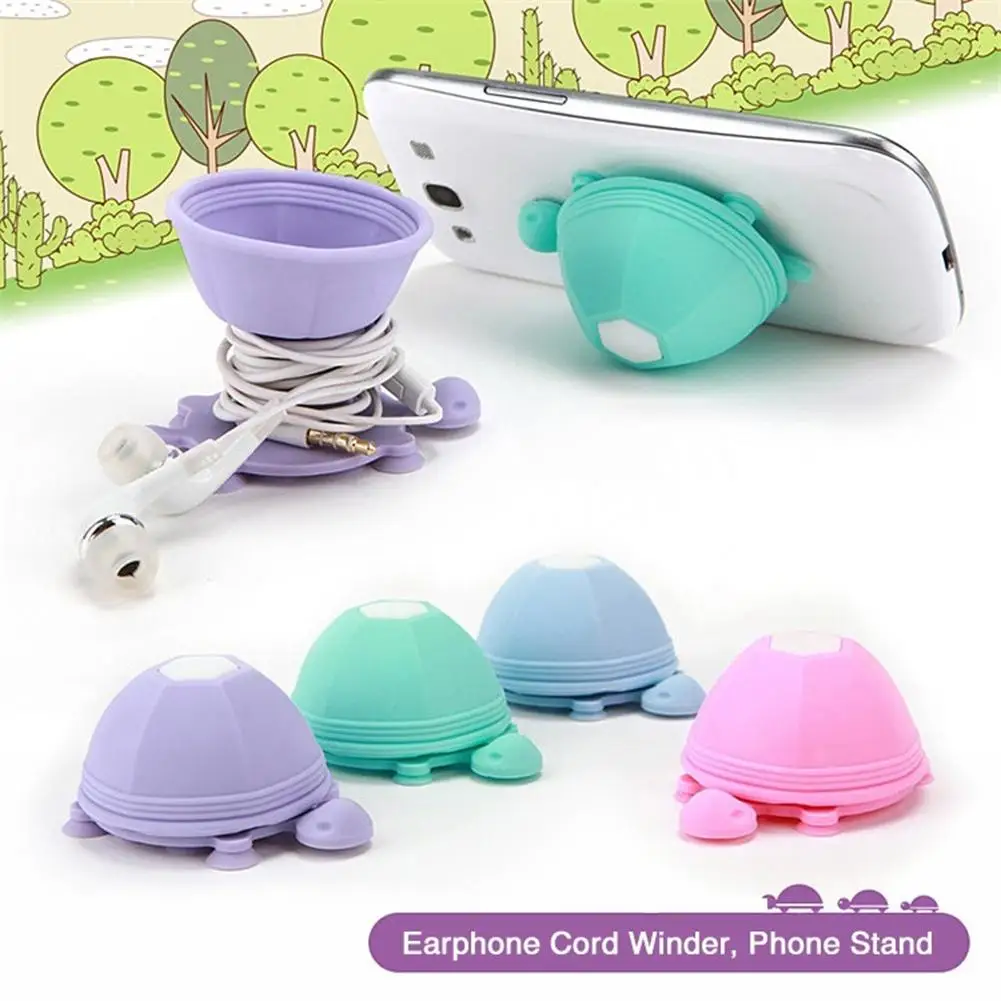 A Cute Turtle Desktop Earphone Cable Cord Organizer Wire Winder Phone Stand Holder