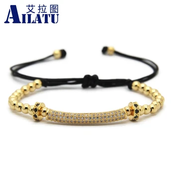 

Ailatu New Design Jewelry Wholesale 4mm Brass Beads with Cubic Zirconia Tube Braided Macrame CZ Bracelet