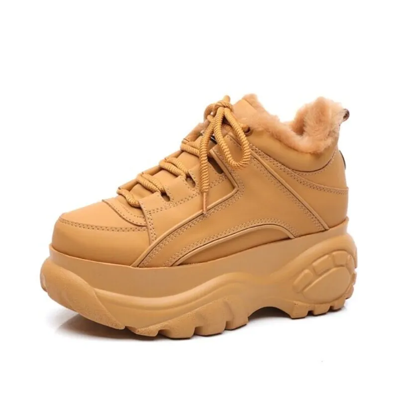 

luxury shoes women designers wool sneakers 2018 Autumn winter New warm Leather chunky Sneakers Comfortable Lace-up shoes woman