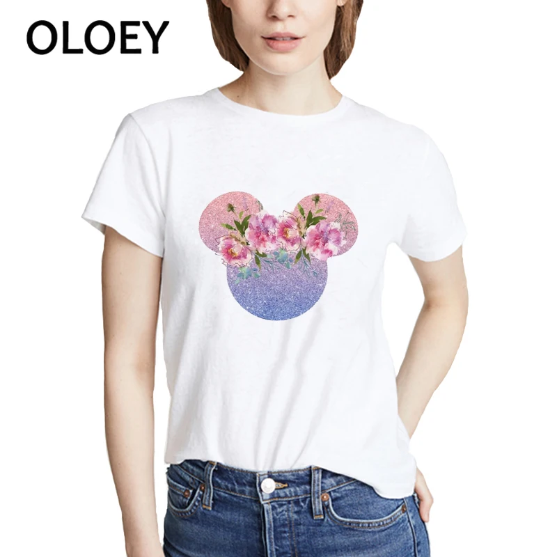 

2019 female T-shirt New Casual TShirt Mouse Ear Shirt Girl Tumblr Tee Hipster Matching T shirt Cute Holiday Tees camiseta Tops