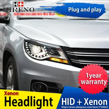 

Hireno Headlamp for 2009-2016 Volkswagen Tiguan Headlight Headlight Assembly LED DRL Angel Lens Double Beam HID Xenon 2pcs
