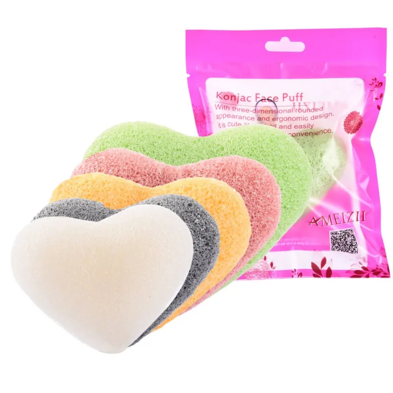 

6 Colors Natural Konjac Fiber Face Wash Puff Cleansing Sponge Facial Cleaning Tool Heart Shape Exfoliator Products Recommend