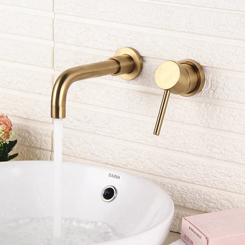 

Sereno Nordic Brass Gold Dark Insert Wall Cold and Hot Wall Embedded Pre-buried Water Table Basin Washbasin Faucet