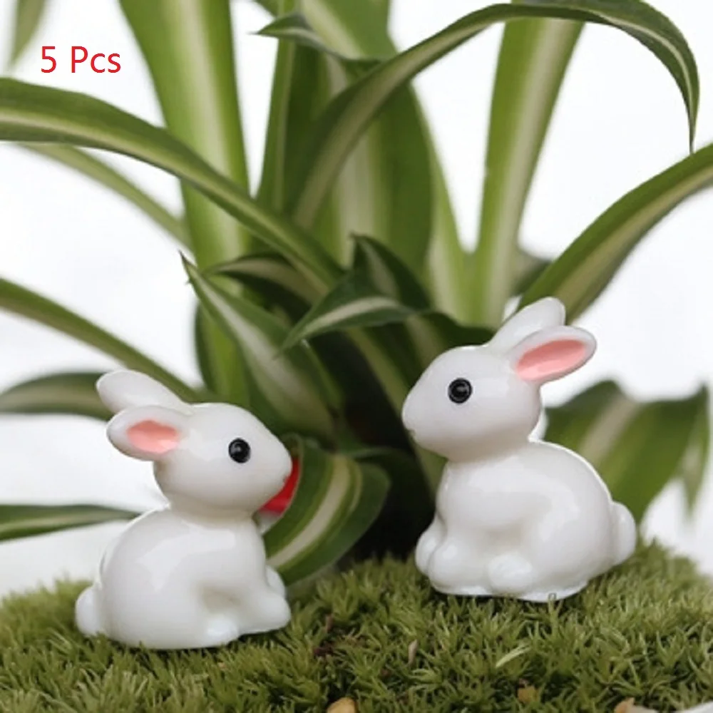 

5 Pcs Lovely Miniature Mini Rabbit Resin Garden Fairy Ornament Flower Plant Pot Home Figurine Animal Decor