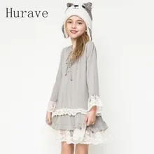 Mode casual 2017 nouveau automne patchwork dentelle fille robe enfants vêtements robe à manches longues robe fille dentelle