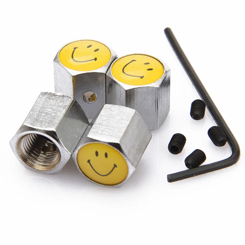

Silver 4PCS Anti-theft Style Smile LOGO Car Badge Wheel Tire Valve Cap Tyre Dust Cap Car Styling Accessorie