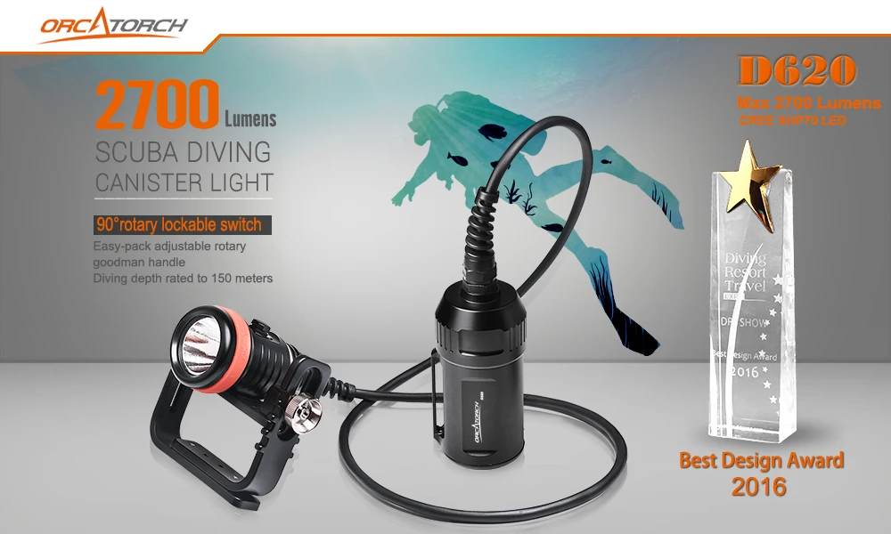 ORCATORCH D620 Led Dive Light CREE XHP70 LED 3000lm Scuba Diving