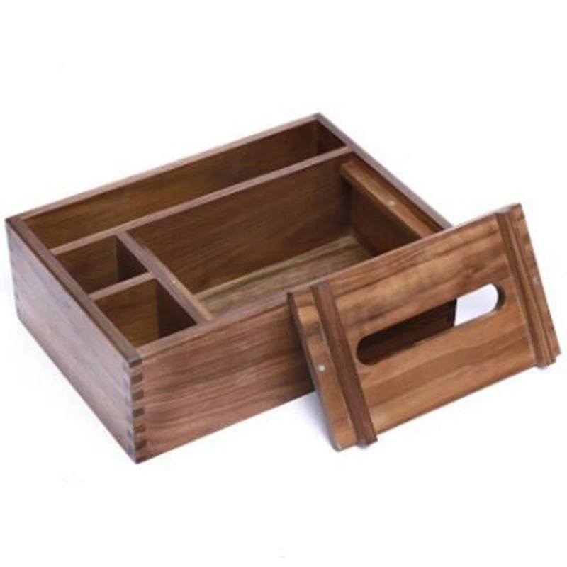 

Home Kitchen Wooden Tissue Box Solid Wood Napkin Holder Case with Oak Wooden Cover Phone Holder Napkins Office Case