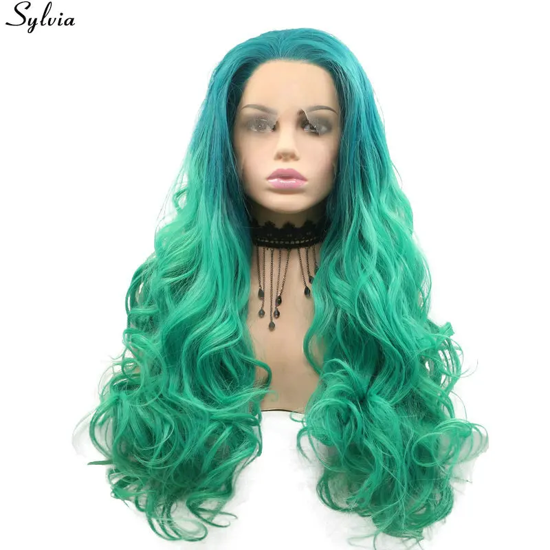 ombre green synthetic lace front wig (2)