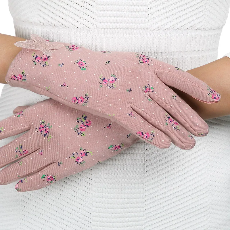 REALBY Winter Gloves Women Autumn Winter Elegant Lace Floral Print