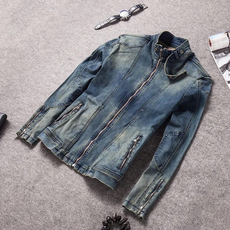 Primavera autunno moda raffreddare mens blu collo alla coreana giacca di  jeans, uomo slim moto alla moda zipper designer jeans cappotto  giacche|collar denim jacket|designer jacketfashion jacket - AliExpress