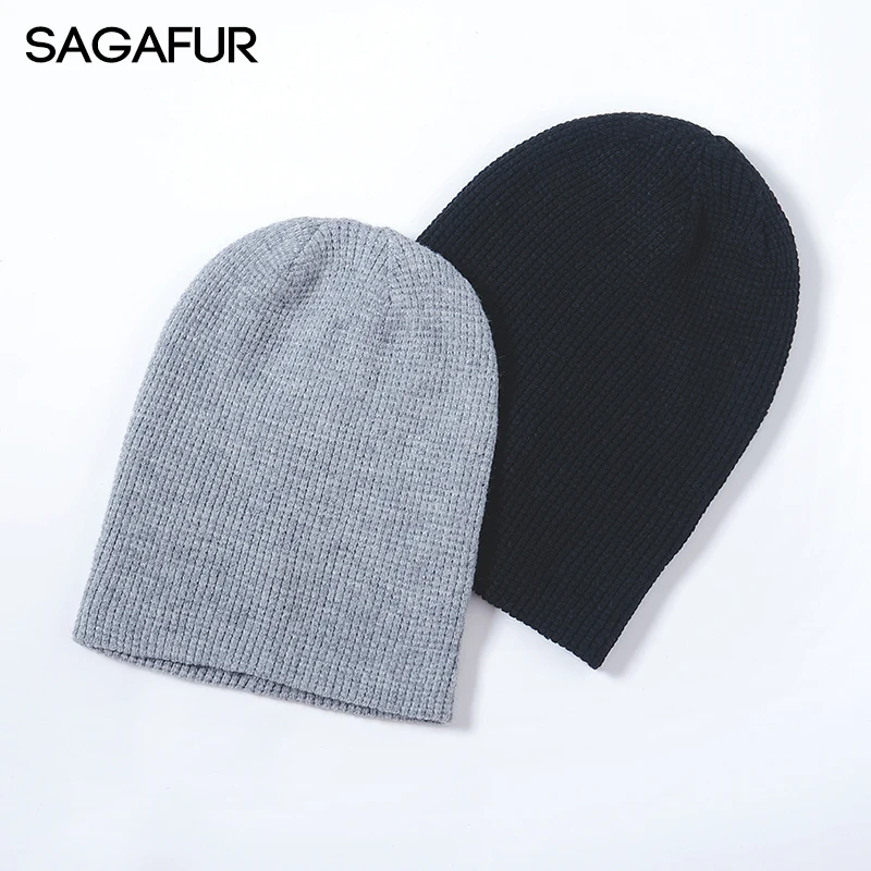

Spring Autumn Knitted Hat Female Cotton Blends Unisex Solid Beanies For Men Winter 2018 New Black Cap Slouchy Skullies Beanies