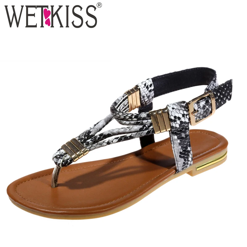 Женские шлепанцы с ремешками WETKISS металлическим украшением летняя повседневная