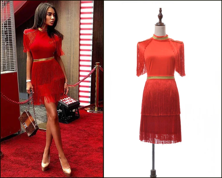 

New 2019 big shop sign in the spring of the club dinner party conference birthday dress show thin fringe dress
