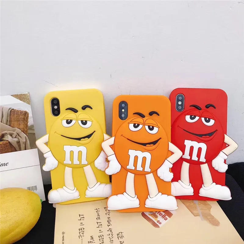 

3D Cute Cartoon Three-dimensional M Bean Silicone Soft Case For apple iphone x xs 7 8 6 6s Plus Rubber Gel Phone Cover Capa