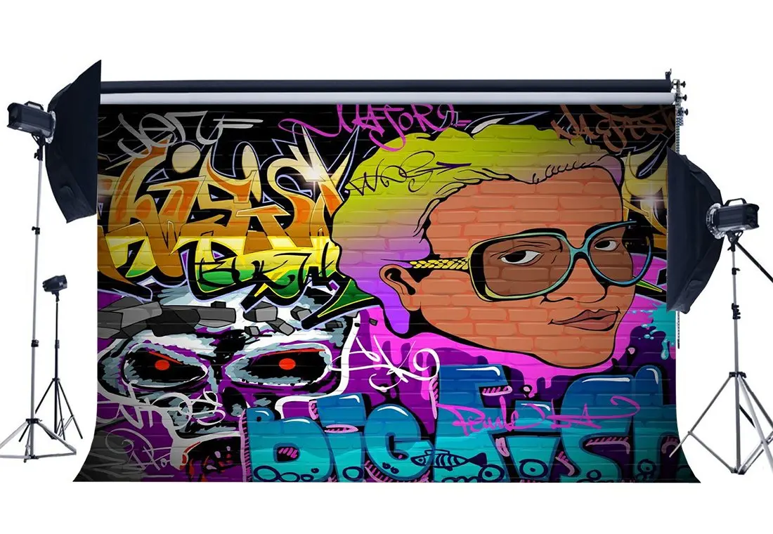

Graffiti Backdrop Hand Painted Mural Wallpaper Backdrops Hip Hop Artistic on Brick Wall Photography Background