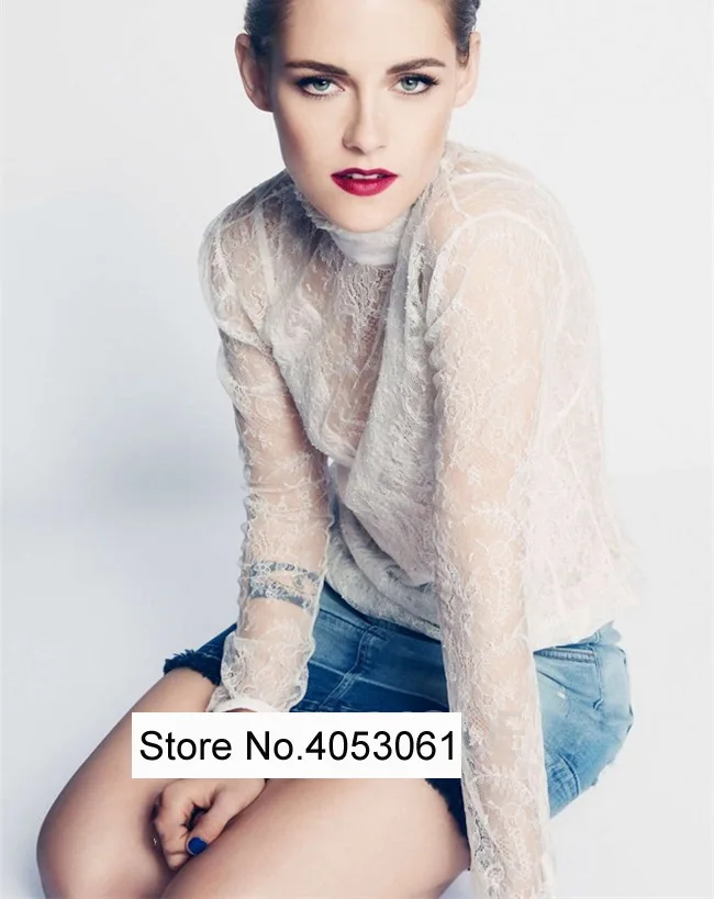 

Sexy Perspective Lace High Collar Long Sleeve Top - 2019 New Women/Ladies Beige/Black Transparent Lace Shirt