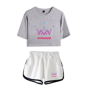 

New summer T-shirt MAMAMOO printing ladies fashion T-shirt shorts two-color mix and match two-piece T-shirt women's clothing