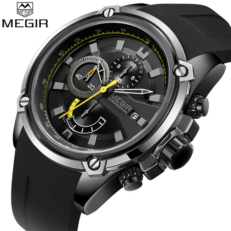 

relogio masculino MEGIR Men Watch Top Brand Luxury Chronograph Waterproof Sport Male Clock Rubber Military Army Wristwatch 2086