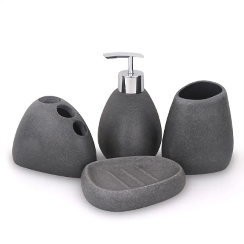 Hot Sale European Luxury Bathroom Accessory Set Resin Soap Dish Liquid Dispenser Toothbrush Holder Tumbler Bath Supplies Wash