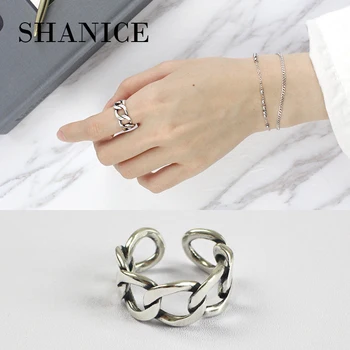 

SHANICE 925 Sterling Silver Retro Hollow Chain Adujustable Ring Opening Lady Vintage Fashion Silver Jewelry