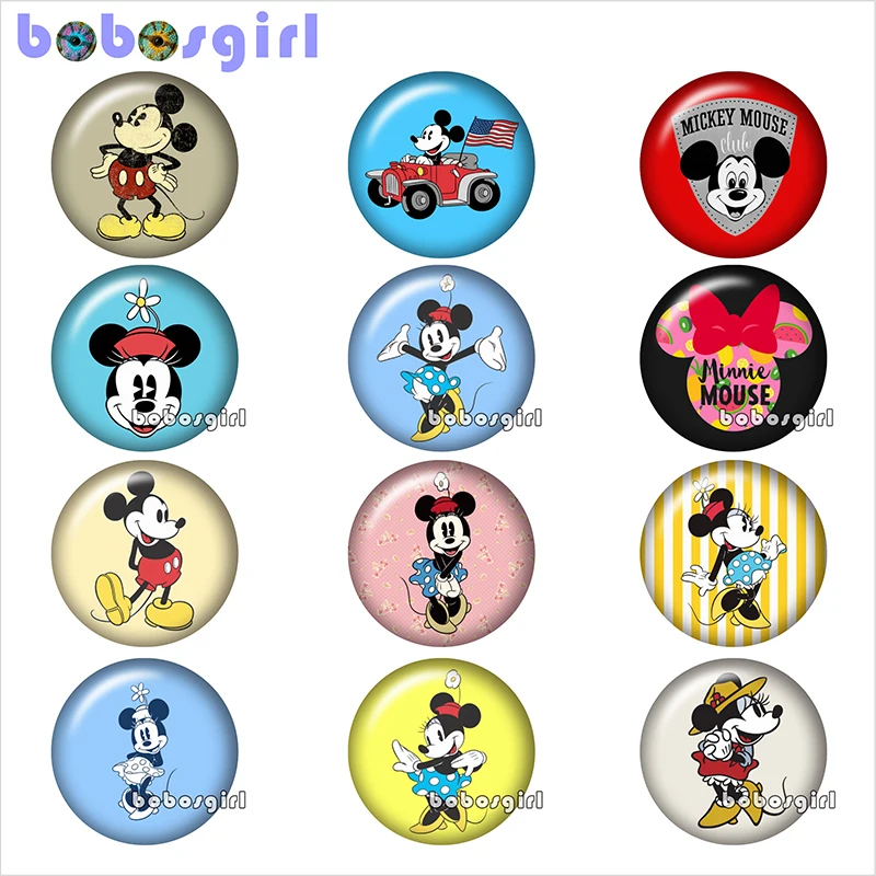 

mixed set girls cartoon mouse duck glass cabochon flat back glass snap button jewelry DIY women girls BP503