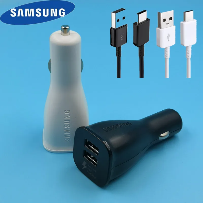 Original Samsung galaxy car charger adaptive fast charging charge adapter for s8 s9 plus note 8 9 a5 2017 120cm type c cable