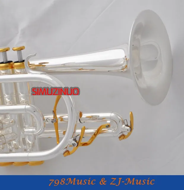 Профессиональный посеребренный Корнет рога b-плоский двойной триггер труба с Чехол