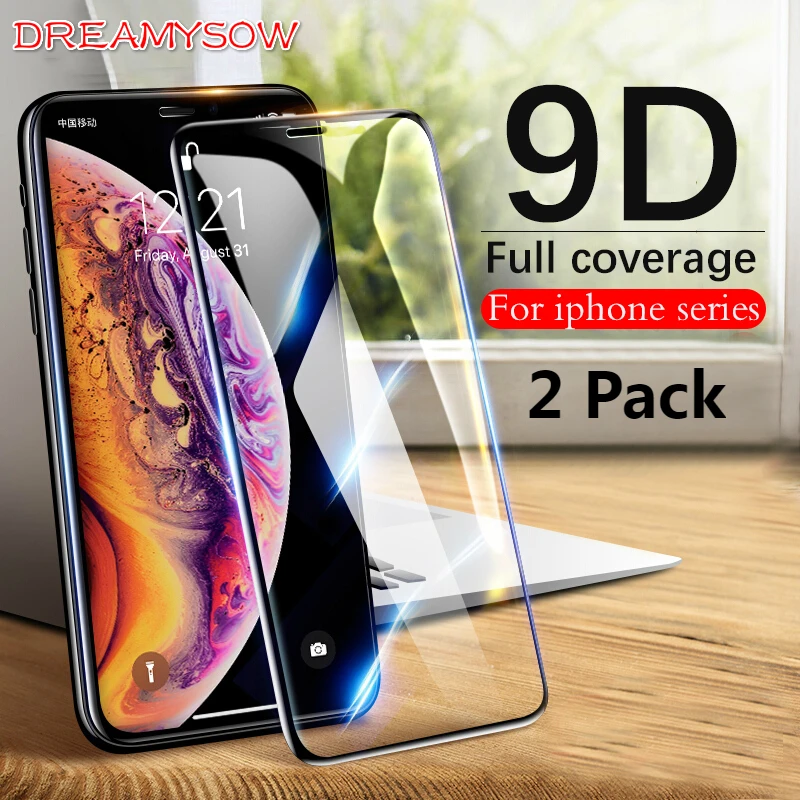 

2 Pack 9D Tempered Glass for iPhone XS Max XR 5.8 6.1 6.5 2019 Glass Screen Protector for iPhone 7 8 6 6S Plus Safty Guard Cover
