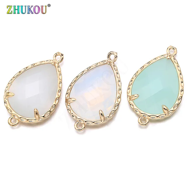 

ZHUKOU 14*23mm Brass Cubic Zirconia Water drops connectors accessories for handmade diy jewelry earring necklace wholesale VS298