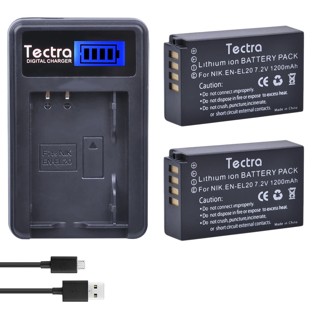 Аккумулятор для камеры Tectra 2 шт. с ЖК дисплеем и USB зарядным устройством Nikon Coolpix A 1