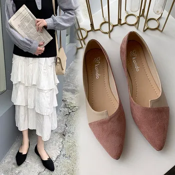 

Women Splice Color Flats Fashion Pointed Toe Ballerina Ballet Flat Slip On Cozy Work Shoes Driving Loafers zapatos de mujer