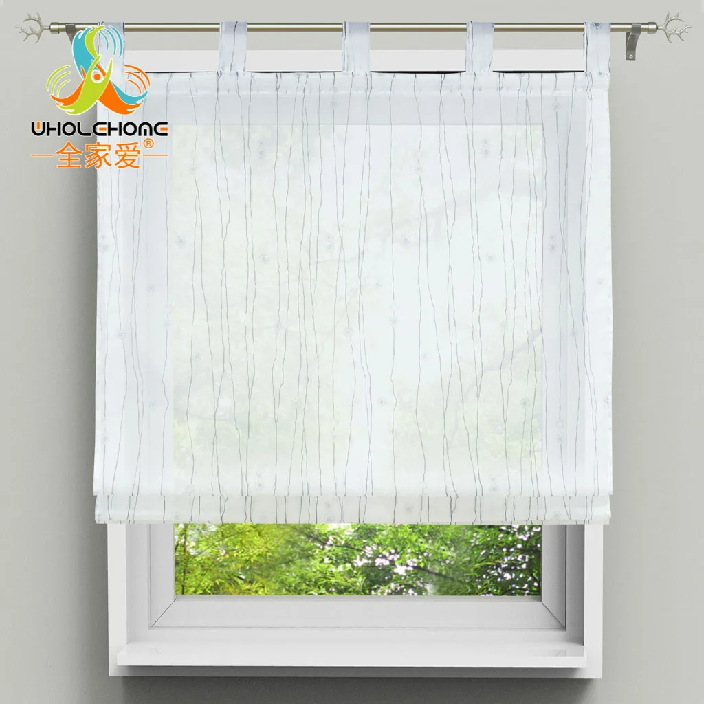 Roman Curtain Tulle Striped Floral Printing Voile Screening Panel Tap Top Window Treatment Decor For Living Room Kitchen | Дом и сад