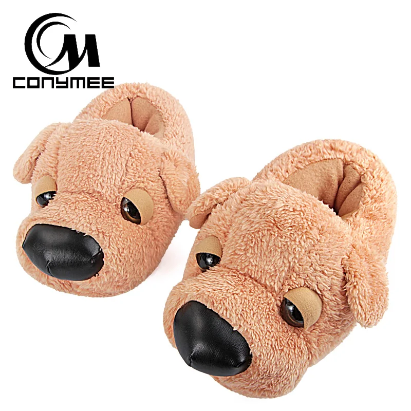 

CONYMEE Winter Fur Slippers Animal Funny Shoes For Men/Women Cartoon Dog Indoor Home Slippers Women Warm Plush Furry Slippers