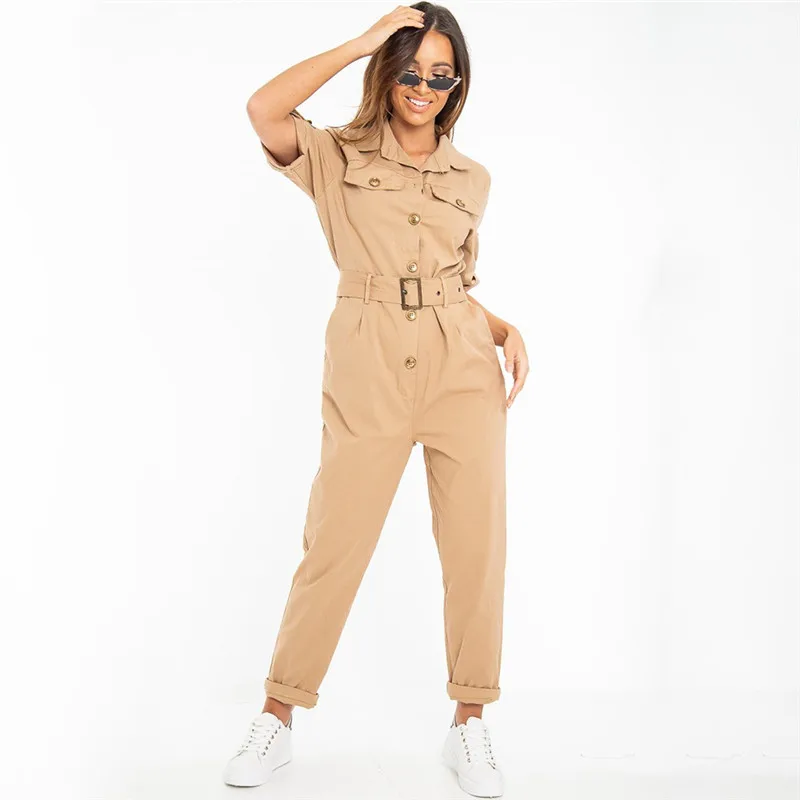 

Fashion Street Snap Lapel Belt Pocket Tide Tooling Denim Jumpsuits
