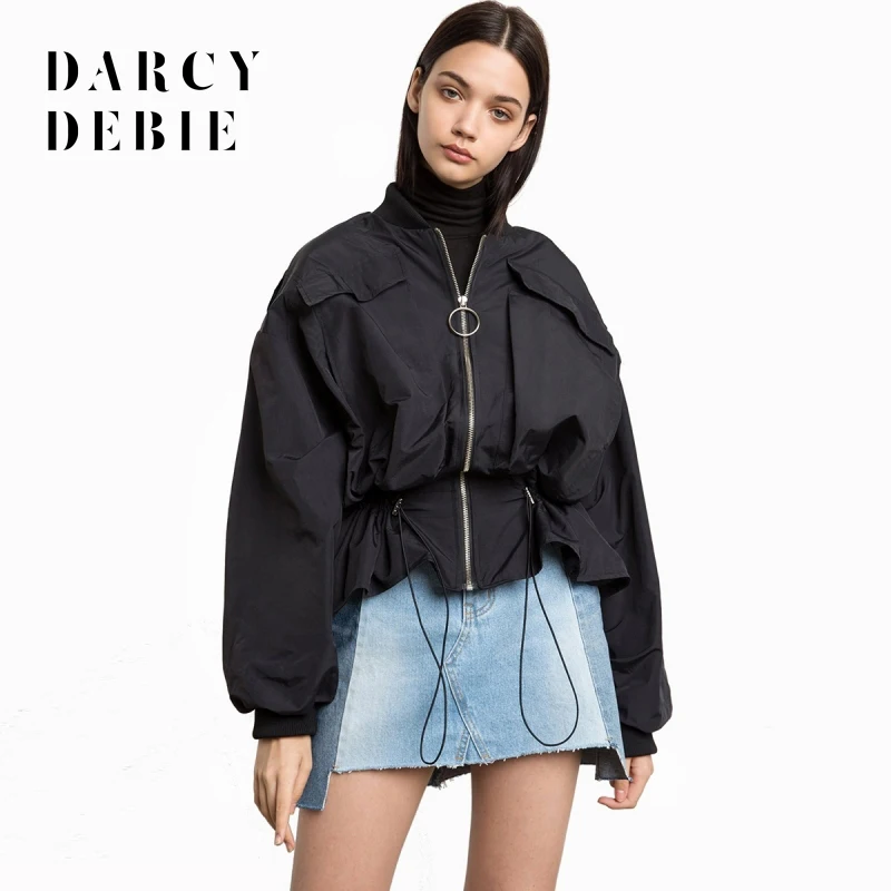 

Darcydebie Autumn female jacket sweet ruffle ruffles hem short crop baseball jacket fashionable coat coat
